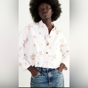 Cropped white denim swing jacket